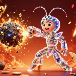 Experience Wallasey Cemetery's lively casino atmosphere with a mantis shrimp and starfish celebrating among golden gems and slots.