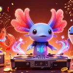 Experience the vibrant excitement at iwinclub with a DJ axolotl and lively underwater casino scene.