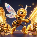 Experience the thrill of qq88 with our dynamic 3D gambling illustration of a golden hornet samurai.