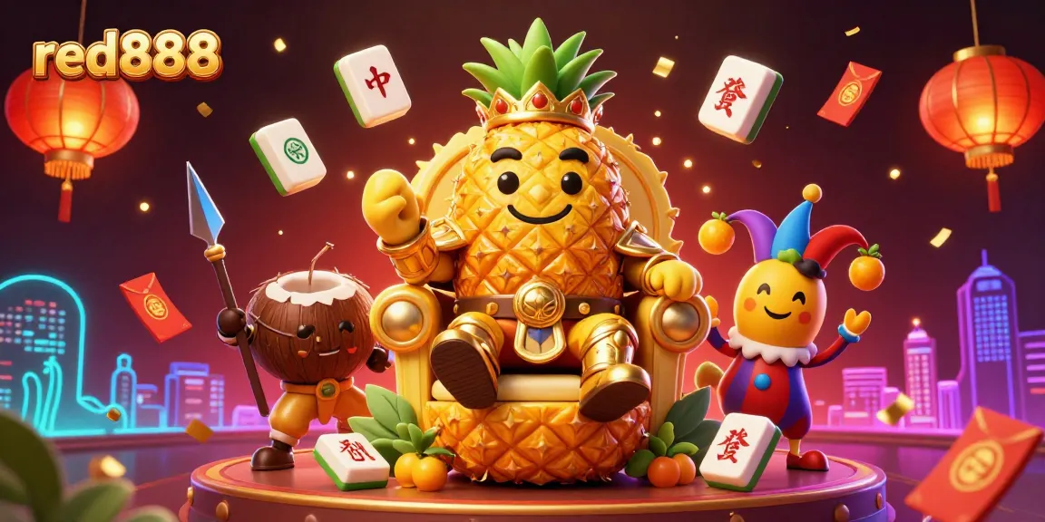 Join the excitement at red888 with vibrant casino elements and characters illustrated in a dynamic scene.