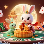 Experience excitement with 79Z's thrilling poker scene illustrated by a moon rabbit and jade companion.