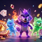 Engage with Net88's thrilling gaming landscape featuring immersive 3D wolves amidst vibrant casino elements.