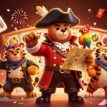 Engage with uk88's thrilling casino adventures featuring a pirate bear, a tiger, and vibrant gambling elements.