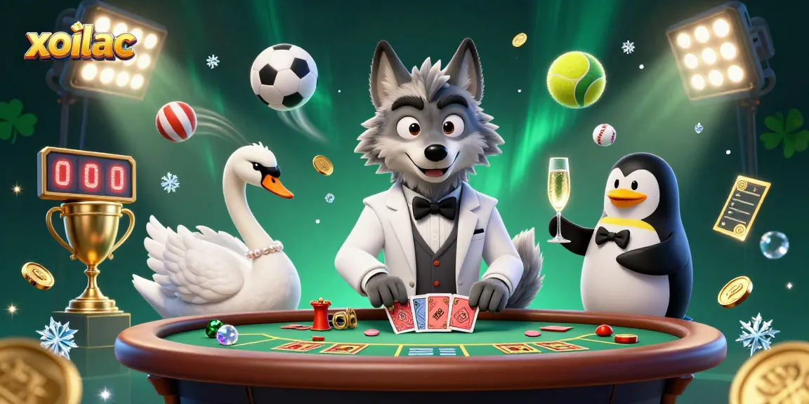 Xoilac TV features an engaging scene with cartoon characters enjoying sports betting activities and celebrating wins.