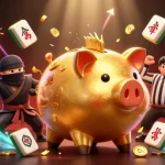 Dhani Win players enjoy thrilling games with a dynamic golden piggy bank in an exciting casino scene.