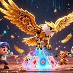 Engage with Debet's thrilling 3D animation of a cybernetic eagle amidst vibrant casino elements.
