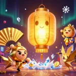 Engage with 11WIN's vibrant 3D casino world featuring a golden lantern spirit amidst arcade games.