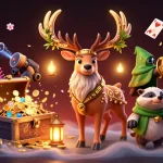 Experience the action of situs judi bola resmi with a vibrant 3D scene filled with gaming elements and magical characters.