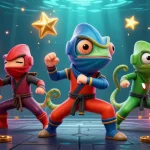 Engage in thrilling gameplay with Ole777's ninja chameleons amidst vibrant casino-themed elements.