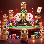 Engage in the vibrant online casino Australia scene with meerkats managing poker and chips.