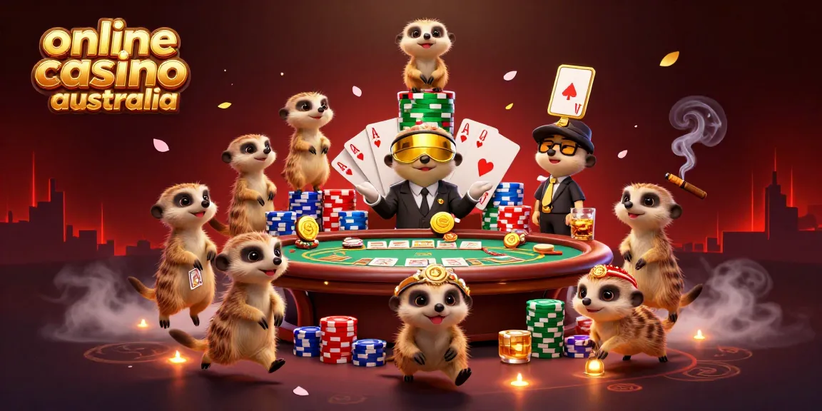 Engage in the vibrant online casino Australia scene with meerkats managing poker and chips.
