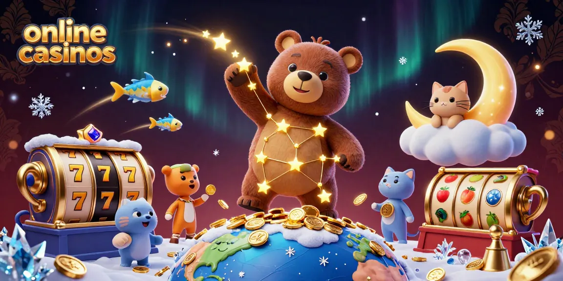 Engage with online casinos and spin the reels with lucky symbols in a vibrant casino scene.