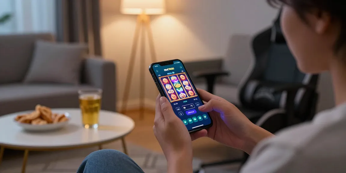 Player using slot7000 mobile app in a cozy living room for gaming.
